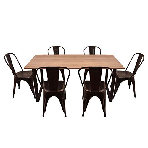 CASA FERRO Comedor Moderno para 6 Personas, Patas de Acero, Superficie Color Roble. NO Incluye SILLAS.