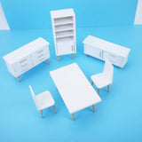Zerodis 6 UNIDS Muebles de Casa de Muñecas, 1:12 Mini Sala de Estar de Madera Comedor Estilo Silla de Mesa Conjunto de Muebles para Casas de Muñecas Blanco