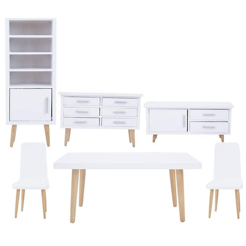 Zerodis 6 UNIDS Muebles de Casa de Muñecas, 1:12 Mini Sala de Estar de Madera Comedor Estilo Silla de Mesa Conjunto de Muebles para Casas de Muñecas Blanco