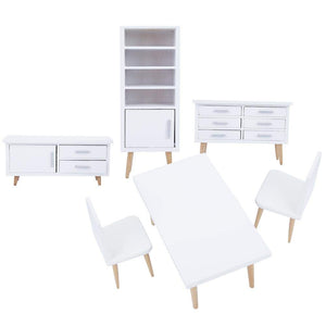 Zerodis 6 UNIDS Muebles de Casa de Muñecas, 1:12 Mini Sala de Estar de Madera Comedor Estilo Silla de Mesa Conjunto de Muebles para Casas de Muñecas Blanco