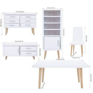 Zerodis 6 UNIDS Muebles de Casa de Muñecas, 1:12 Mini Sala de Estar de Madera Comedor Estilo Silla de Mesa Conjunto de Muebles para Casas de Muñecas Blanco