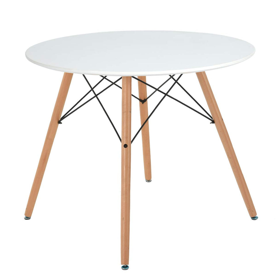 FurnitureR Eames Mesa para Comedor de 4 Personas Cocina Patas de Madera Estilo Moderno (Blanco)