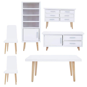Zerodis 6 UNIDS Muebles de Casa de Muñecas, 1:12 Mini Sala de Estar de Madera Comedor Estilo Silla de Mesa Conjunto de Muebles para Casas de Muñecas Blanco