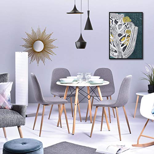 FurnitureR Eames Mesa para Comedor de 4 Personas Cocina Patas de Madera Estilo Moderno (Blanco)