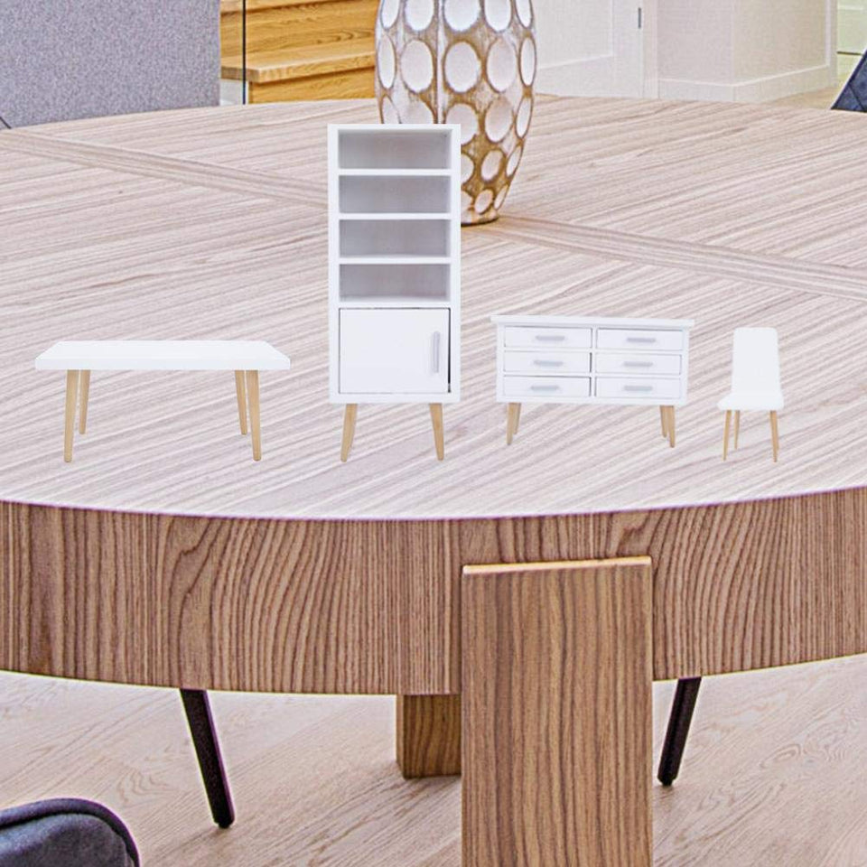 Zerodis 6 UNIDS Muebles de Casa de Muñecas, 1:12 Mini Sala de Estar de Madera Comedor Estilo Silla de Mesa Conjunto de Muebles para Casas de Muñecas Blanco