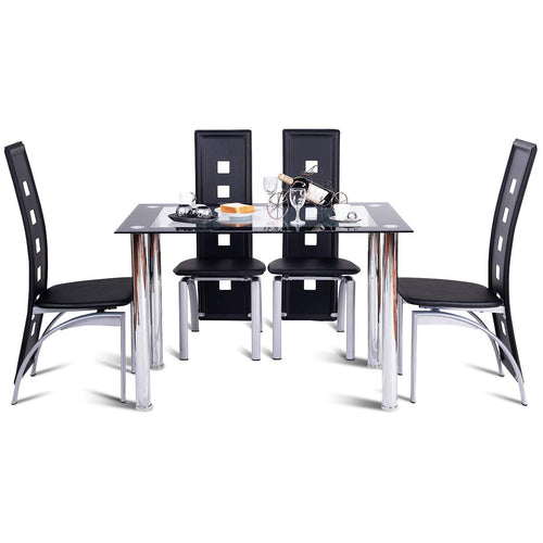 TANGKULA Juego de Mesa Set Mesa y Sillas de Acero Inoxidable Comedor Vidrio Templado Muebles de Desayuno Style 1 Mesa 4 Sillas