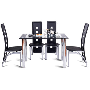 TANGKULA Juego de Mesa Set Mesa y Sillas de Acero Inoxidable Comedor Vidrio Templado Muebles de Desayuno Style 1 Mesa 4 Sillas