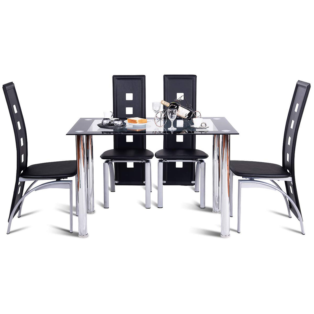 TANGKULA Juego de Mesa Set Mesa y Sillas de Acero Inoxidable Comedor Vidrio Templado Muebles de Desayuno Style 1 Mesa 4 Sillas