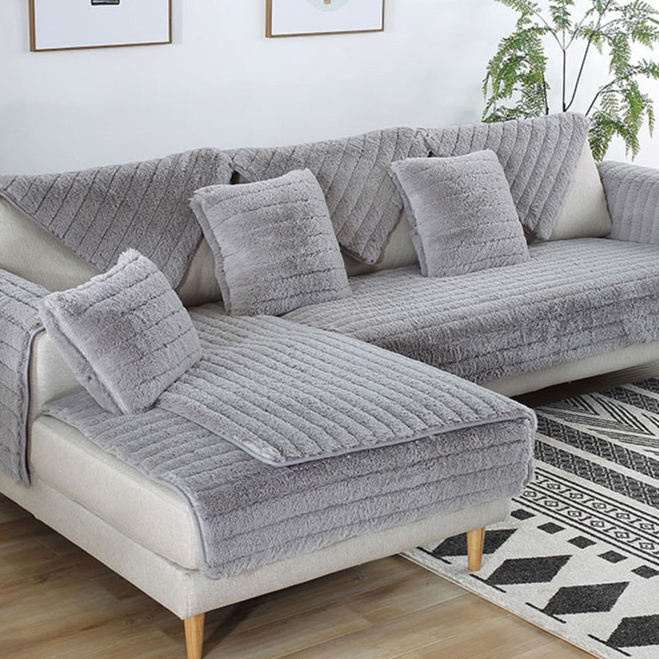 Completo sofá slipcover,Invierno Cubierta del sofá de felpa antideslizante Cubre respaldo Fundas de sofá de simplicidad moderna Funda de sofá para sala de estar -Gris 110x110cm(43x43inch)