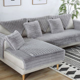 Completo sofá slipcover,Invierno Cubierta del sofá de felpa antideslizante Cubre respaldo Fundas de sofá de simplicidad moderna Funda de sofá para sala de estar -Gris 110x110cm(43x43inch)