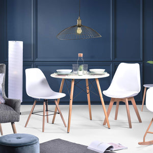 FurnitureR Eames Mesa para Comedor de 4 Personas Cocina Patas de Madera Estilo Moderno (Blanco)