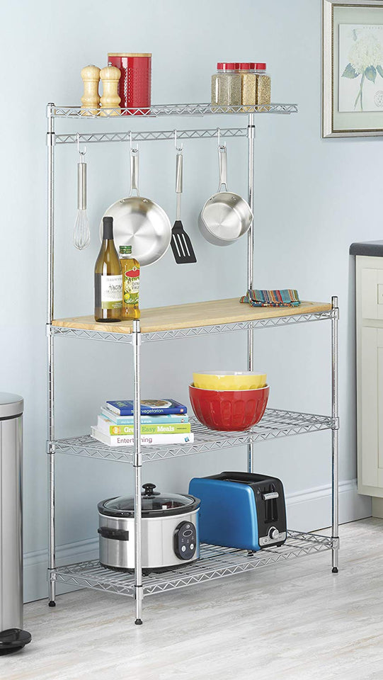 Whitmor 6054-268 - Supreme Baker's Rack with Food Safe Removable Wood Cutting Board, Chrome and Wood, 14.0" L x 36.25" W x 55.25" H (35.6 x 92.1 x 140.3 cm)