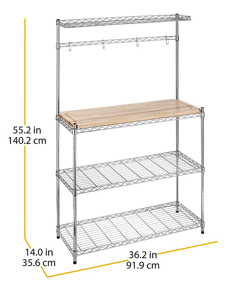Whitmor 6054-268 - Supreme Baker's Rack with Food Safe Removable Wood Cutting Board, Chrome and Wood, 14.0" L x 36.25" W x 55.25" H (35.6 x 92.1 x 140.3 cm)