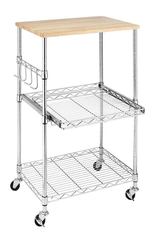 Whitmor Supreme - Carrito de Cocina (Madera y Cromo), Carro MICROONDAS, Cromado, 1