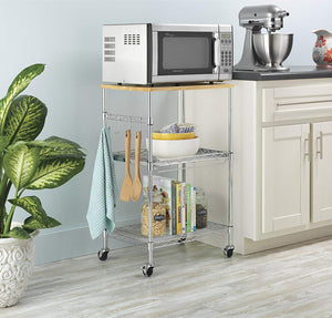 Whitmor Supreme - Carrito de Cocina (Madera y Cromo), Carro MICROONDAS, Cromado, 1