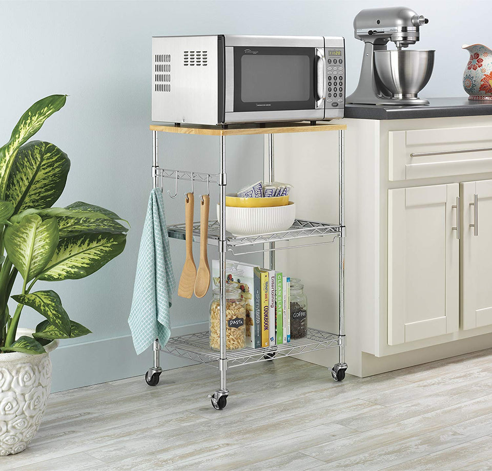 Whitmor Supreme - Carrito de Cocina (Madera y Cromo), Carro MICROONDAS, Cromado, 1